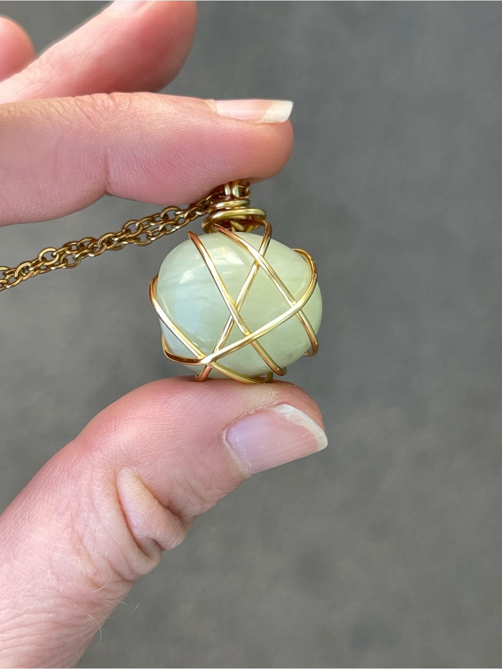 Light Green Jade Stainless Steel Gold Plated Chain Handmade
